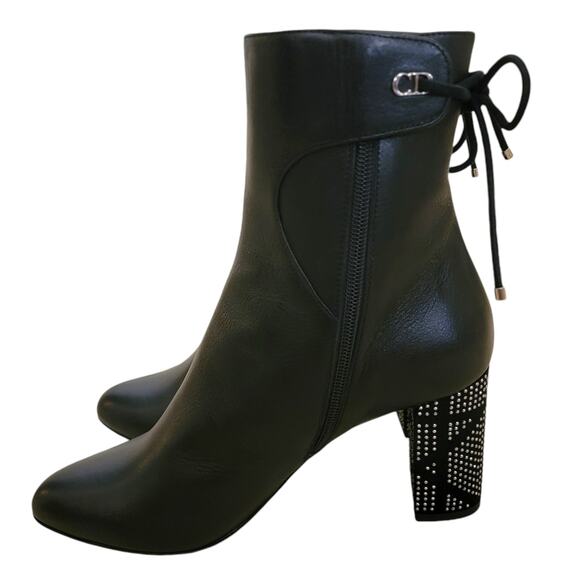 Christian Dior Stellar Black Leather Ankle Boots Studded CD Heel 39.5 9.5 - Picture 3 of 12